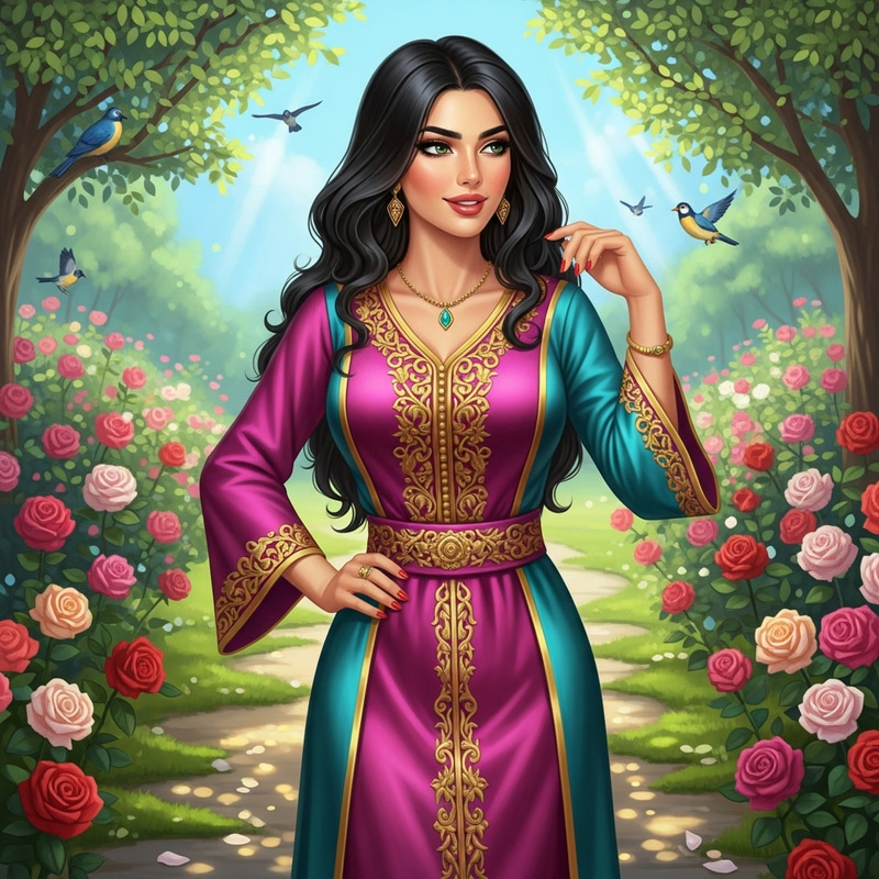 Elegant Middle-Eastern Lady in Colorful Dress