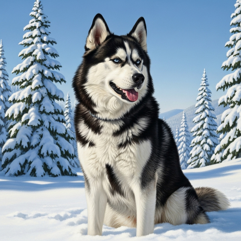Majestic Siberian Husky in Snowy Landscape Majestic Siberian Husky in Snowy Landscape