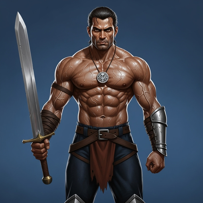 Muscular South Asian Mercenary with Broad Sword Muscular South Asian Mercenary with Broad Sword