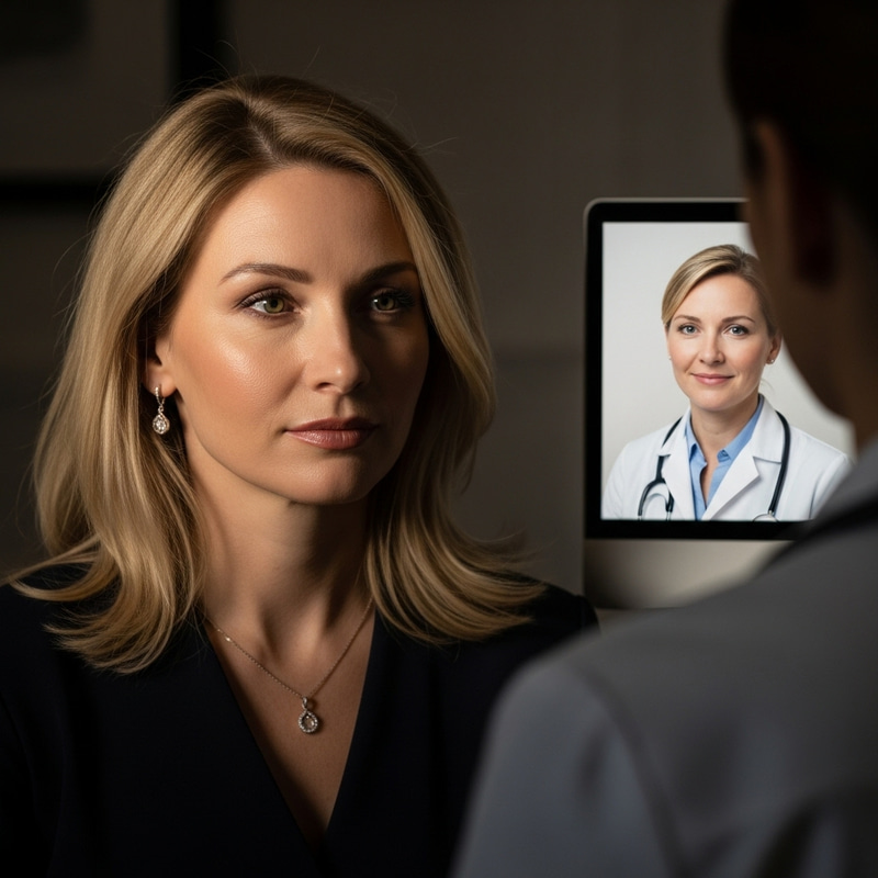 Blonde Psychologist and Doctor Teleconsultation - Elegant and Sophisticated Scene Blonde Psychologist and Doctor Teleconsultation - Elegant and Sophisticated Scene
