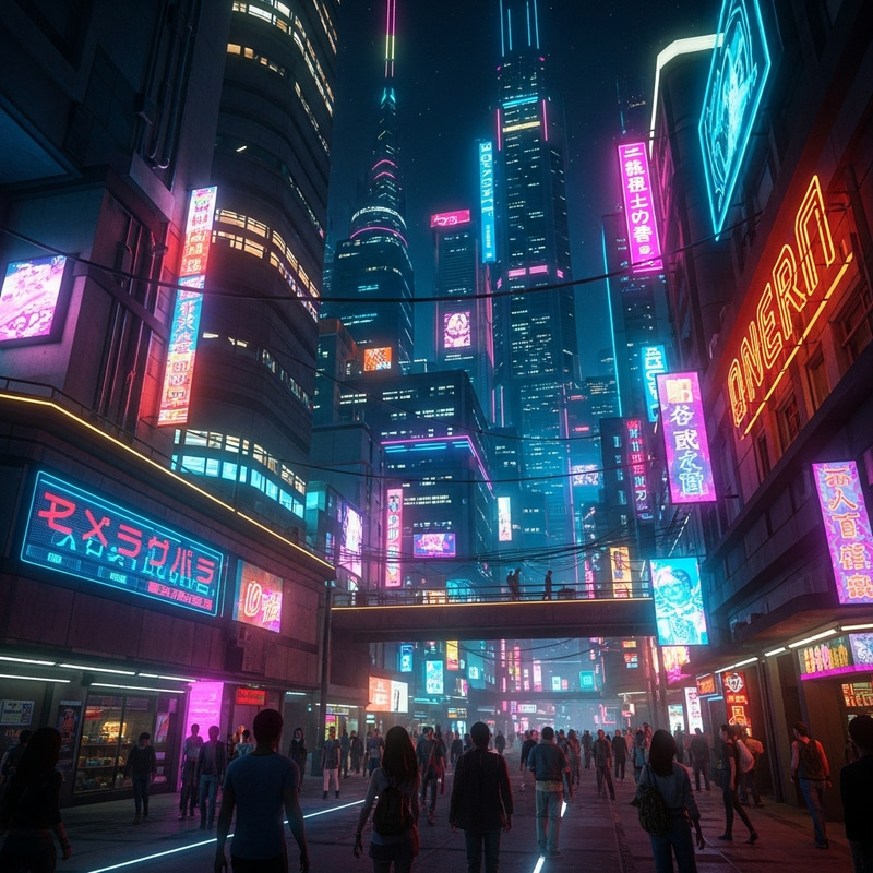 Futuristic Cyberpunk City Night: Neon Lights & Vibrant Colors Futuristic Cyberpunk City Night: Neon Lights & Vibrant Colors