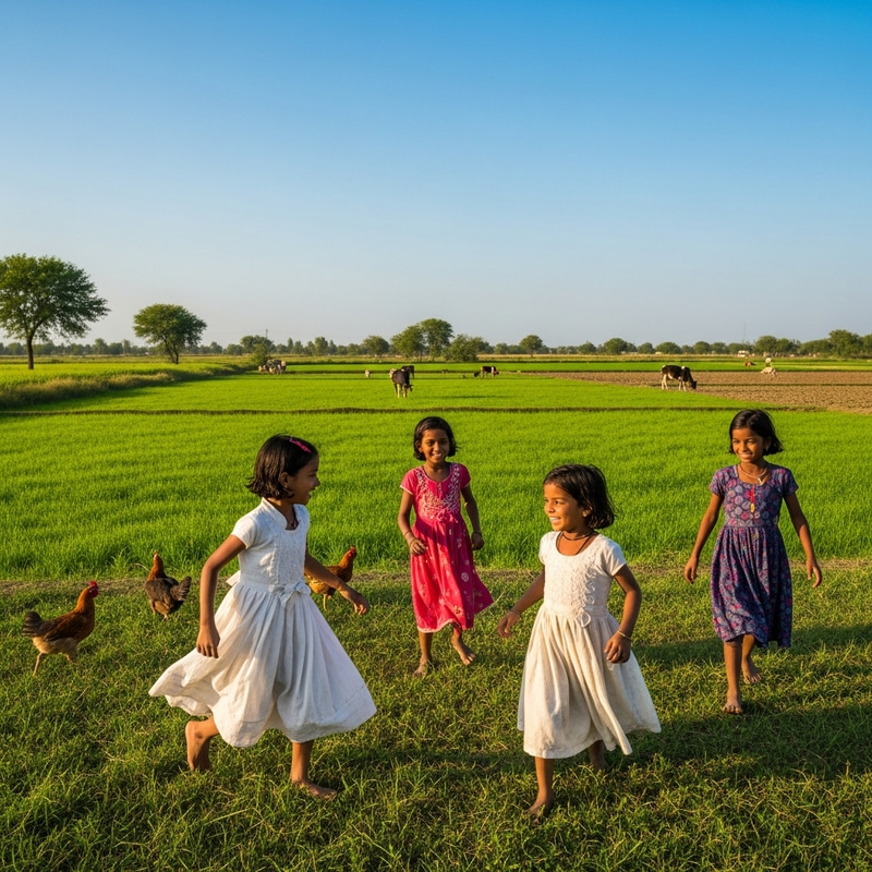 Joyful Indian Child Girls Playing in Rural Farm Joyful Indian Child Girls Playing in Rural Farm