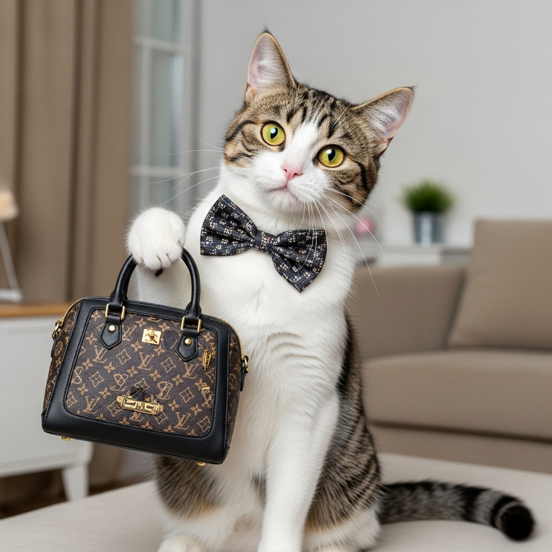 Graceful Cat Poses with Stylish Handbag