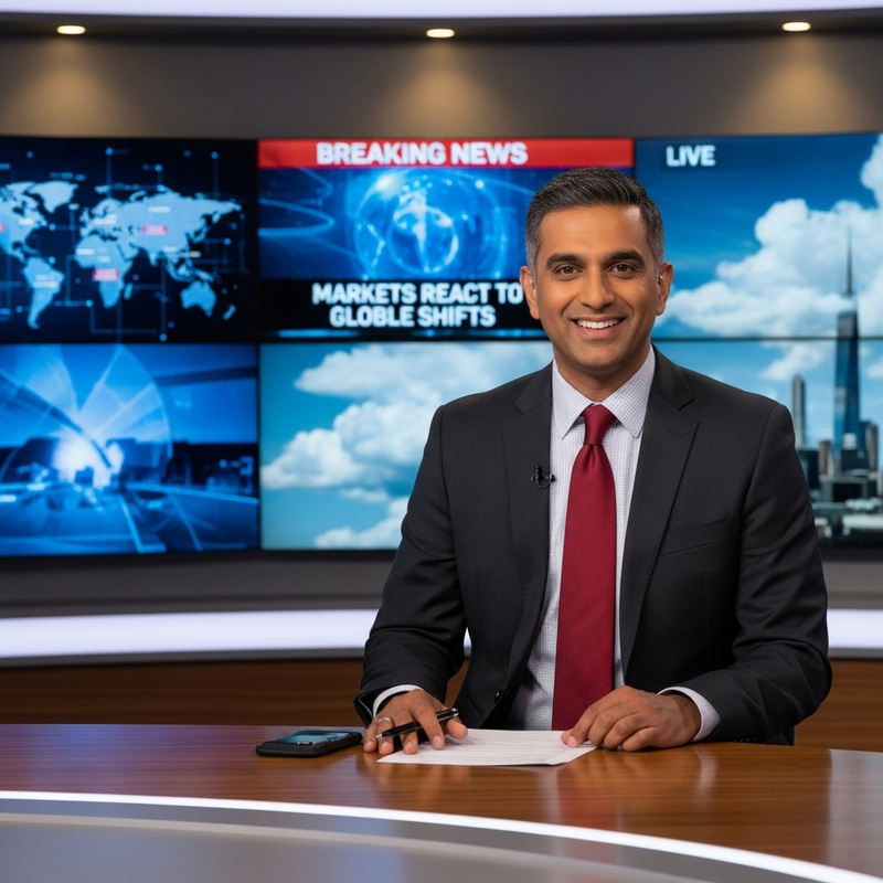 Top Indian News Anchor in Professional Studio Setup Top Indian News Anchor in Professional Studio Setup