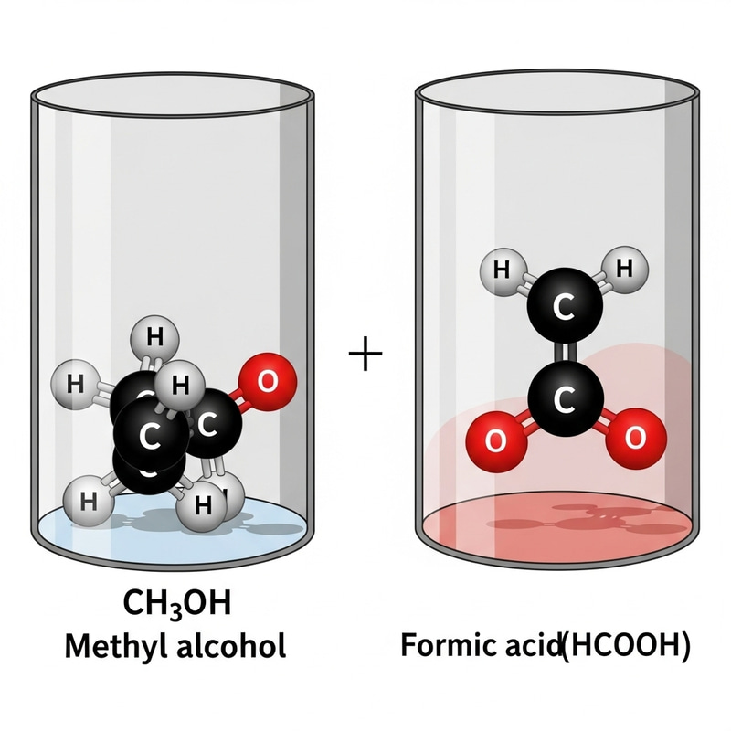 Chemical Reaction: Methyl Alcohol and Formic Acid Visualized Chemical Reaction: Methyl Alcohol and Formic Acid Visualized