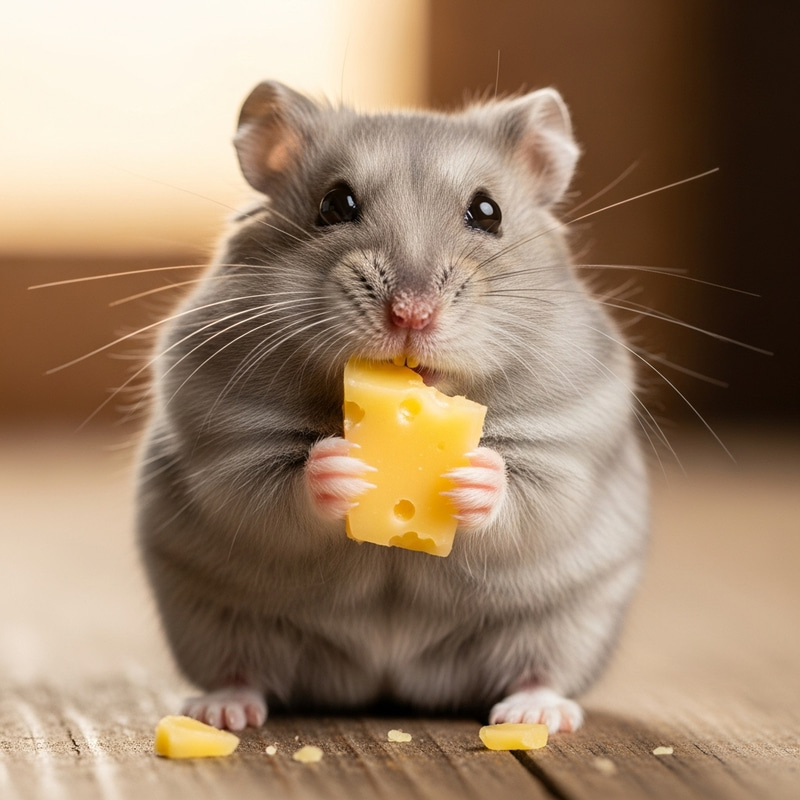 Adorable Grey Hamster Eating Cheese - Cute Pet Moments