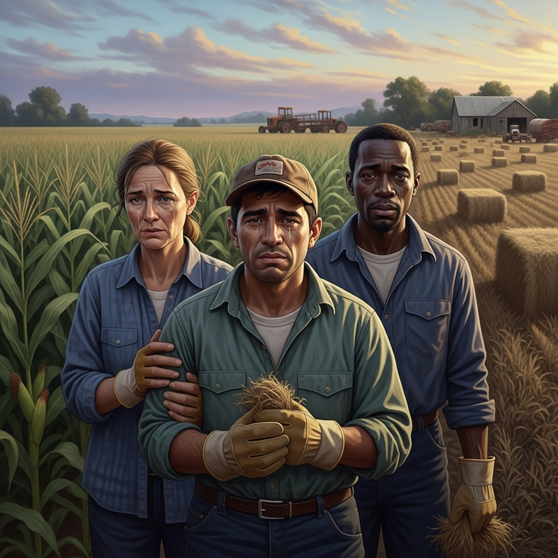 Heartbreaking Scene of Farmers Grieving in Farmland