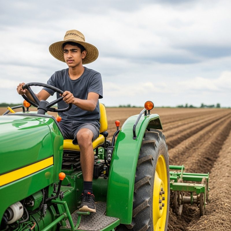 Teenager Driving Tractor in South Asia Teenager Driving Tractor in South Asia