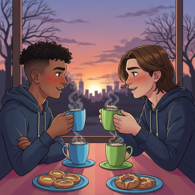 Magical Date: Two Boys Enjoying Hot Cocoa Magical Date: Two Boys Enjoying Hot Cocoa