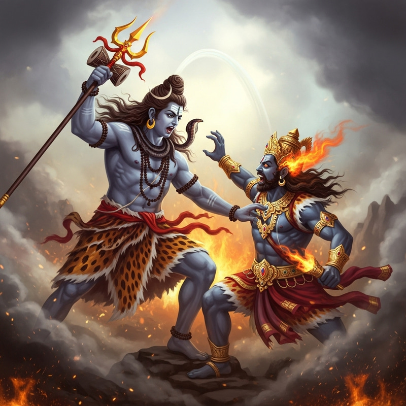 Lord Shiva Defeating Tripura Sura in Epic Battle