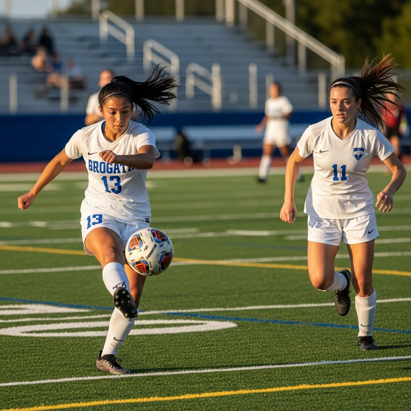 Brunette Soccer Player #13 Passing to #11 for Goal Brunette Soccer Player #13 Passing to #11 for Goal