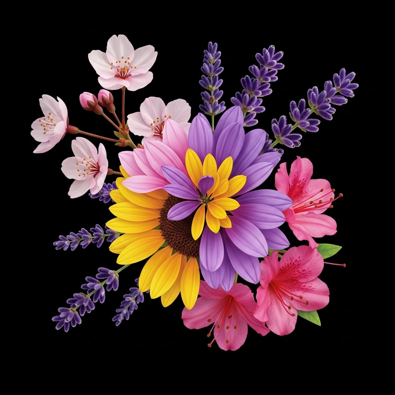 Chimera Flower Mix - Cherry Blossom, Lavender, Sunflower & Azalea Chimera Flower Mix - Cherry Blossom, Lavender, Sunflower & Azalea