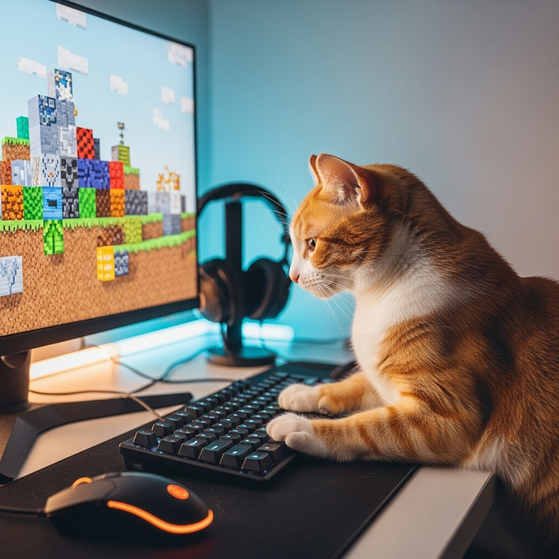 Adorable Cat Playing Minecraft