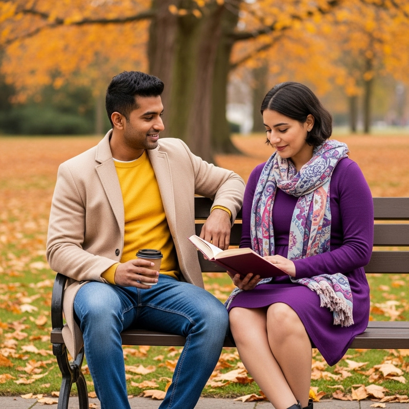 Diverse Couple in Park Scene Diverse Couple in Park Scene