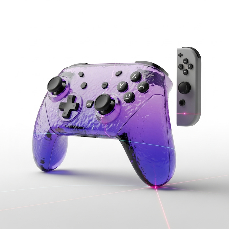 Gradient Translucent Glass Gamepad with Laser Effect and Clear Glass | Studio Lighting White Background Gradient Translucent Glass Gamepad with Laser Effect and Clear Glass | Studio Lighting White Background
