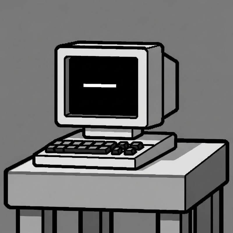 Minimalist Pixel Art Table with Monochrome Computer Minimalist Pixel Art Table with Monochrome Computer
