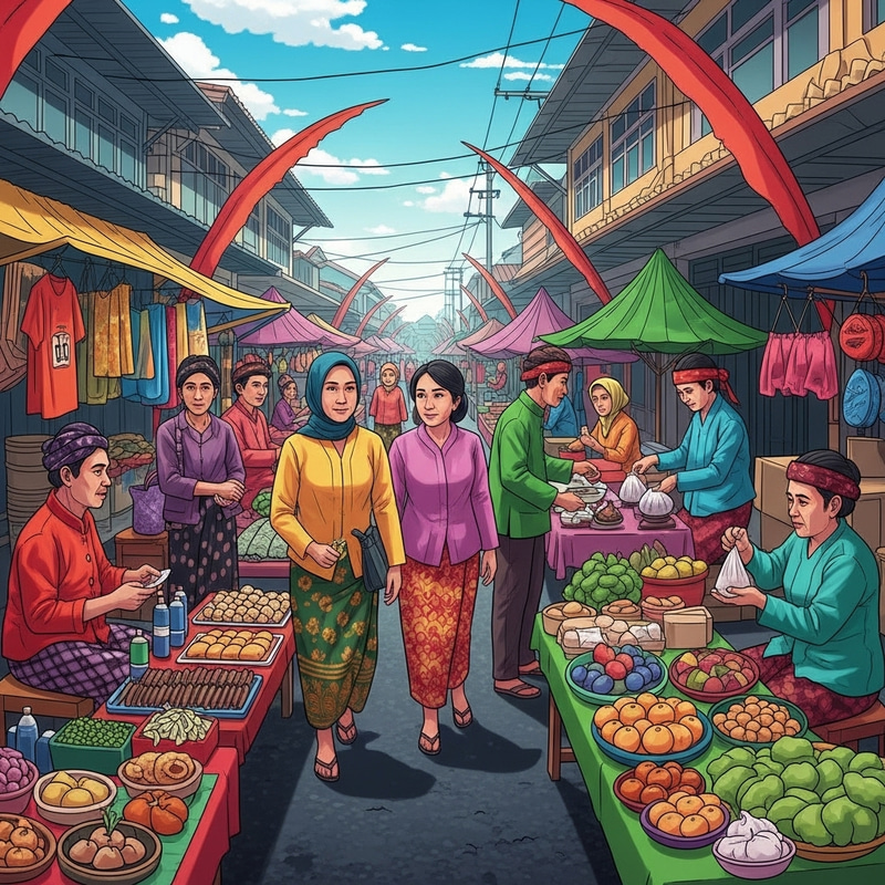 Colorful Street Market Scene in Southeast Asia | Nusantara Cultural Heritage Colorful Street Market Scene in Southeast Asia | Nusantara Cultural Heritage