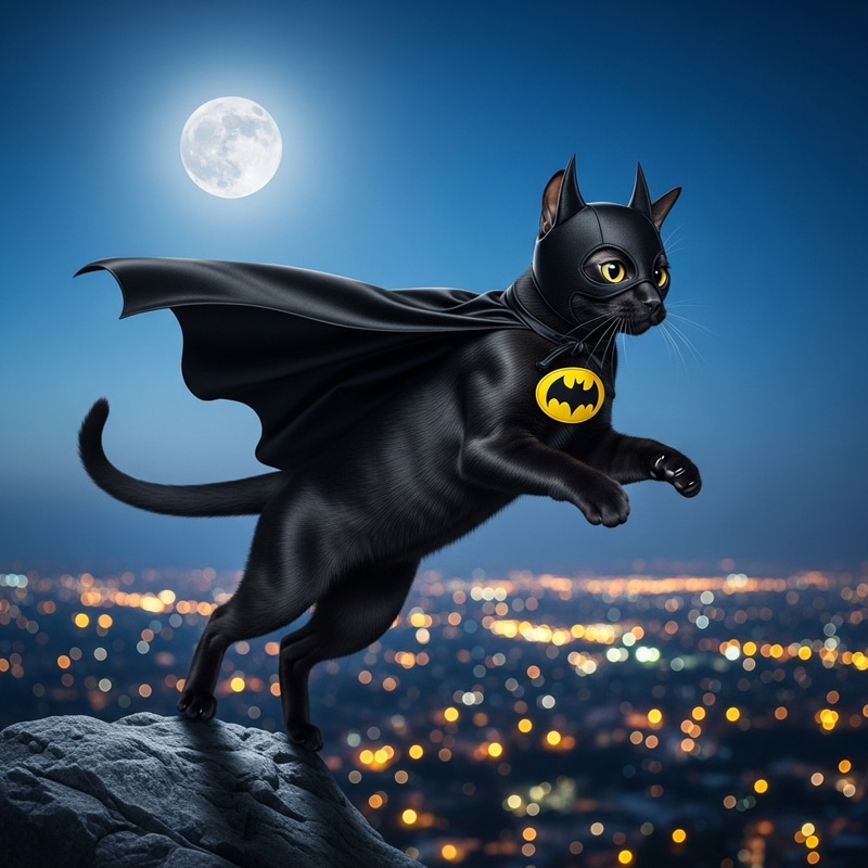 Black Fur Cat in Batman Costume Black Fur Cat in Batman Costume