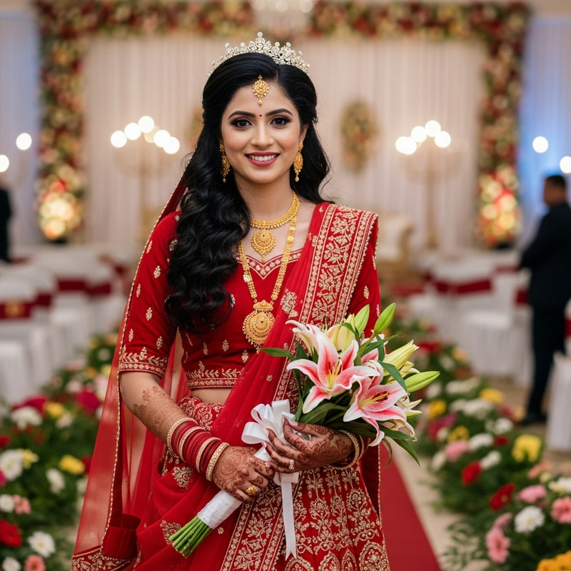 Exquisite South Asian Bride in Red Bridal Outfit