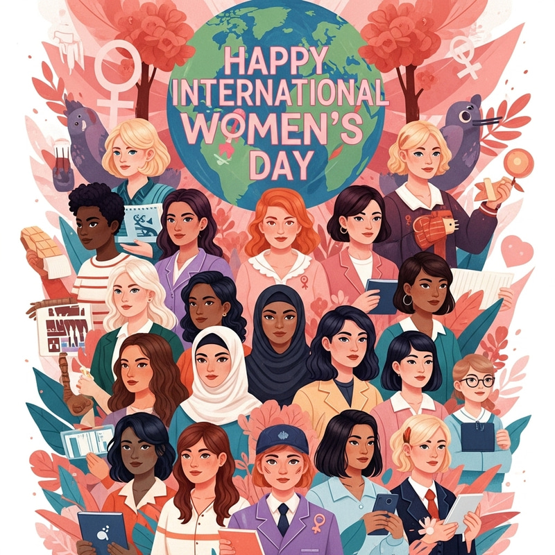 Diverse Women's Day Illustration: Celebrating Unity & Progress