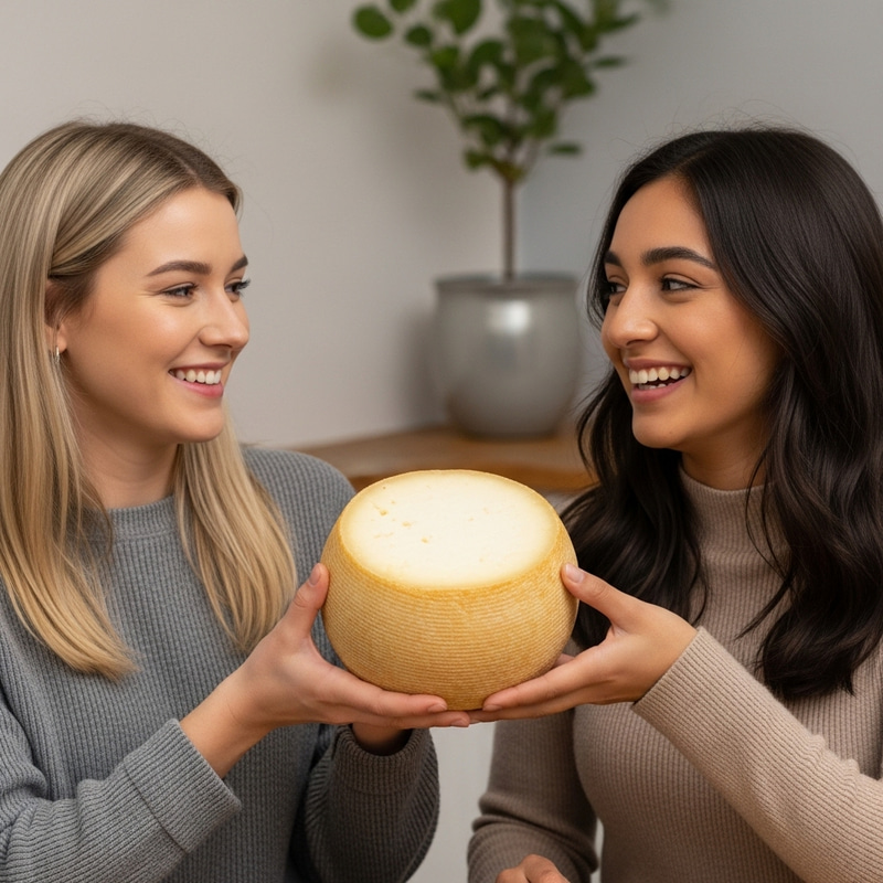 Blonde and Brunette Girls Sharing Laughter with Manchego Cheese