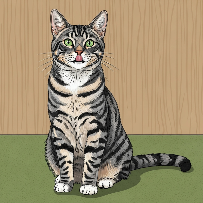 Tabby Cat on Green Carpet - Beautiful Feline