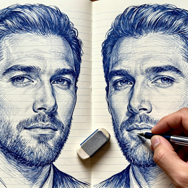 Intricate Line Drawing Sketch in Blue & White Ink Intricate Line Drawing Sketch in Blue & White Ink