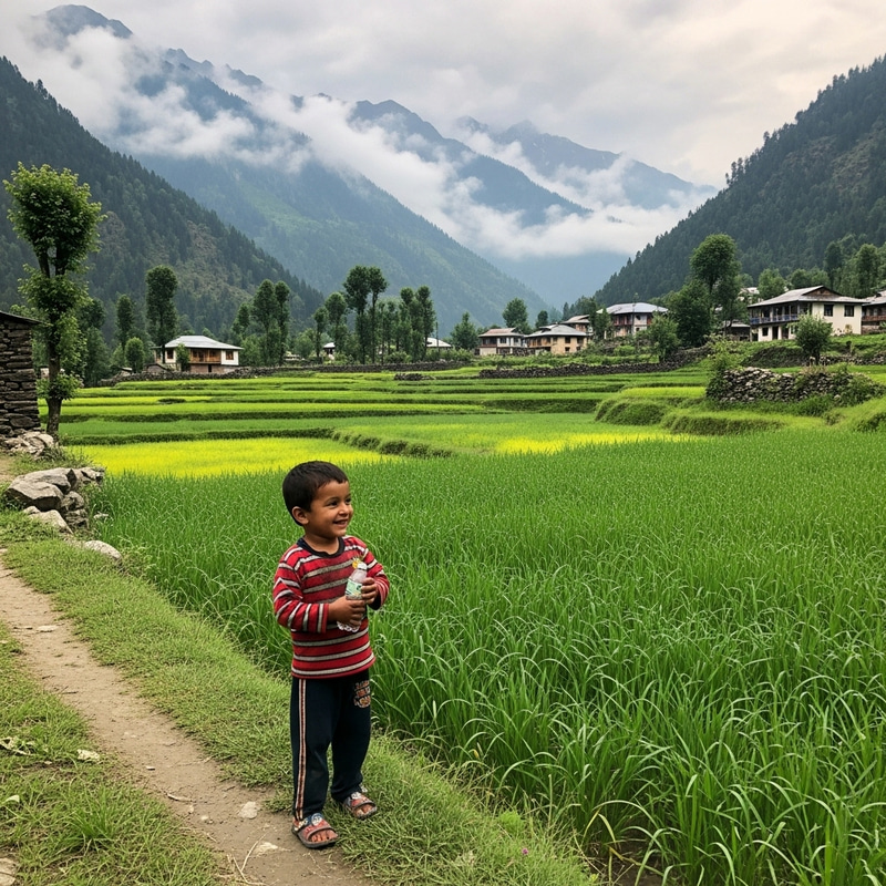South Asian Little Boy in Mountain Village Agriculture South Asian Little Boy in Mountain Village Agriculture