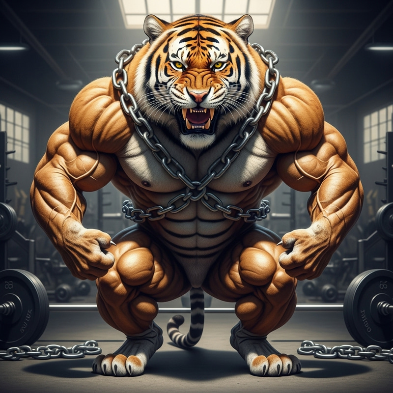 Powerful Bodybuilding Tiger with Chains and Grit Powerful Bodybuilding Tiger with Chains and Grit