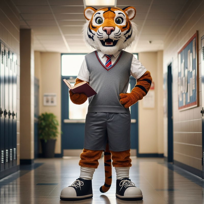 Creative Tiger Mascot in School Uniform Creative Tiger Mascot in School Uniform