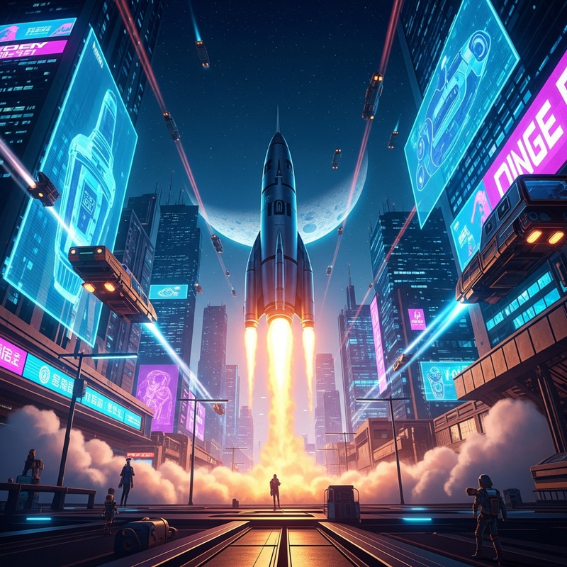 Futuristic Rocket Launch to the Moon | Vibrant Space Adventure Futuristic Rocket Launch to the Moon | Vibrant Space Adventure