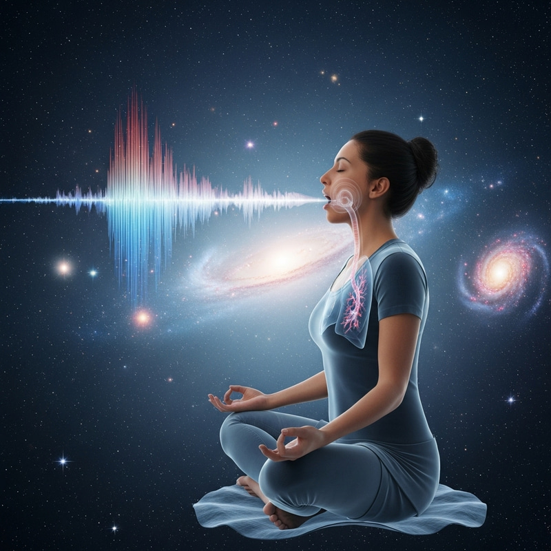 Cosmic Breath Visualization: Lotus Pose Soundscape Art