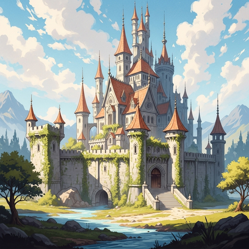 Enchanting Fantasy Castle in Watercolor Art
