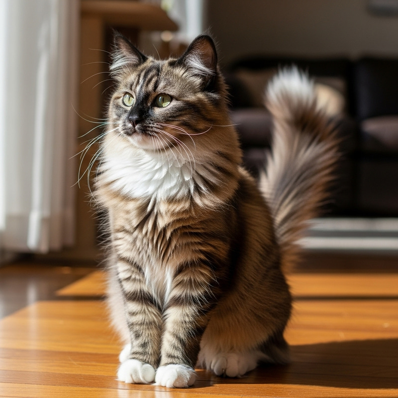 Cat with Black Ears and White Tail
