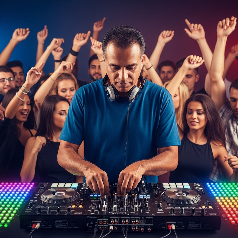 Energetic DJ Creating Vibes at Lively Music Event Energetic DJ Creating Vibes at Lively Music Event