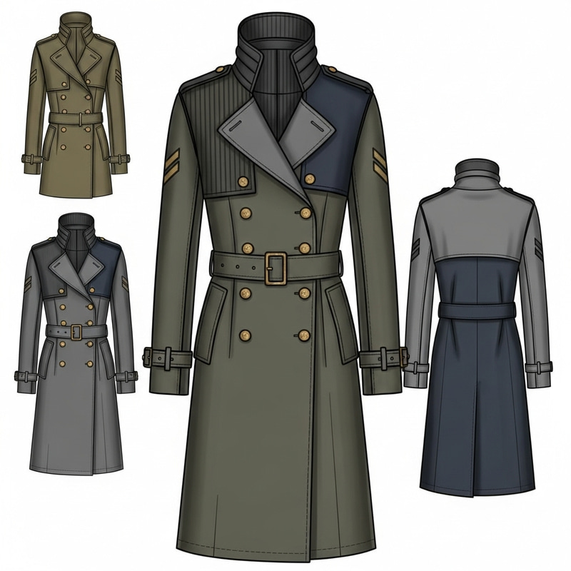 Modern Military-Style Coat Fashion Sketch Modern Military-Style Coat Fashion Sketch
