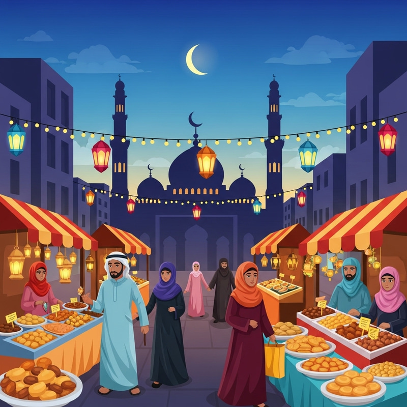 Celebrating Ramadan: A Vibrant Evening Cityscape Celebrating Ramadan: A Vibrant Evening Cityscape