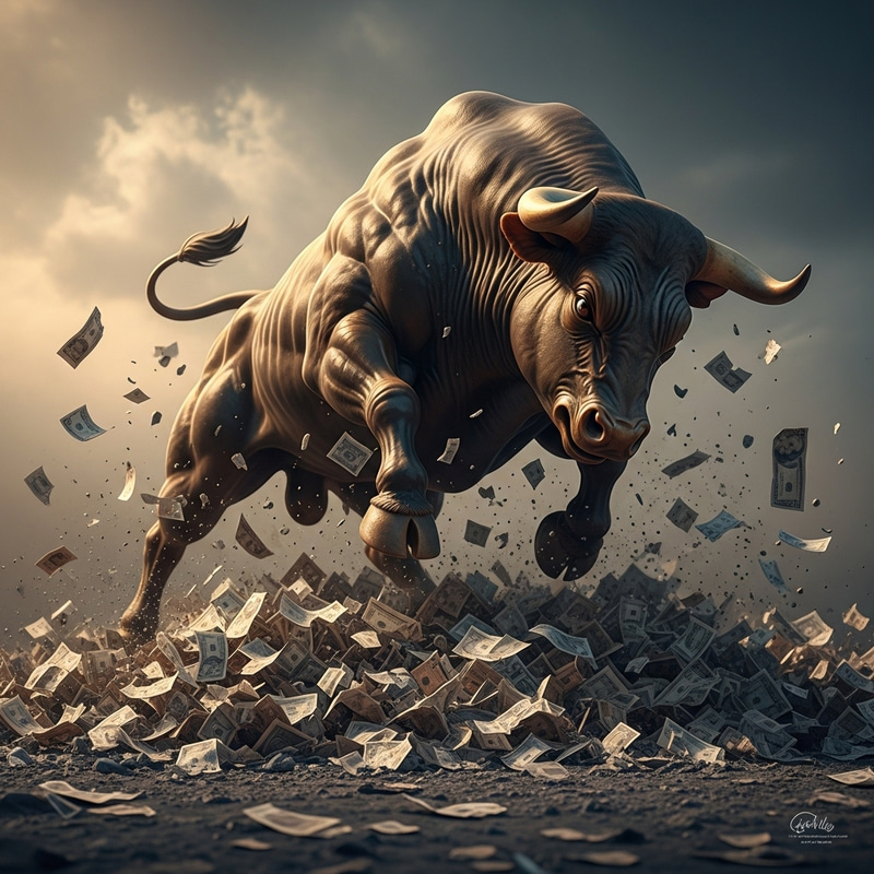 Bull Rising: Dramatic Fighting Pose from Currency Ashes Bull Rising: Dramatic Fighting Pose from Currency Ashes
