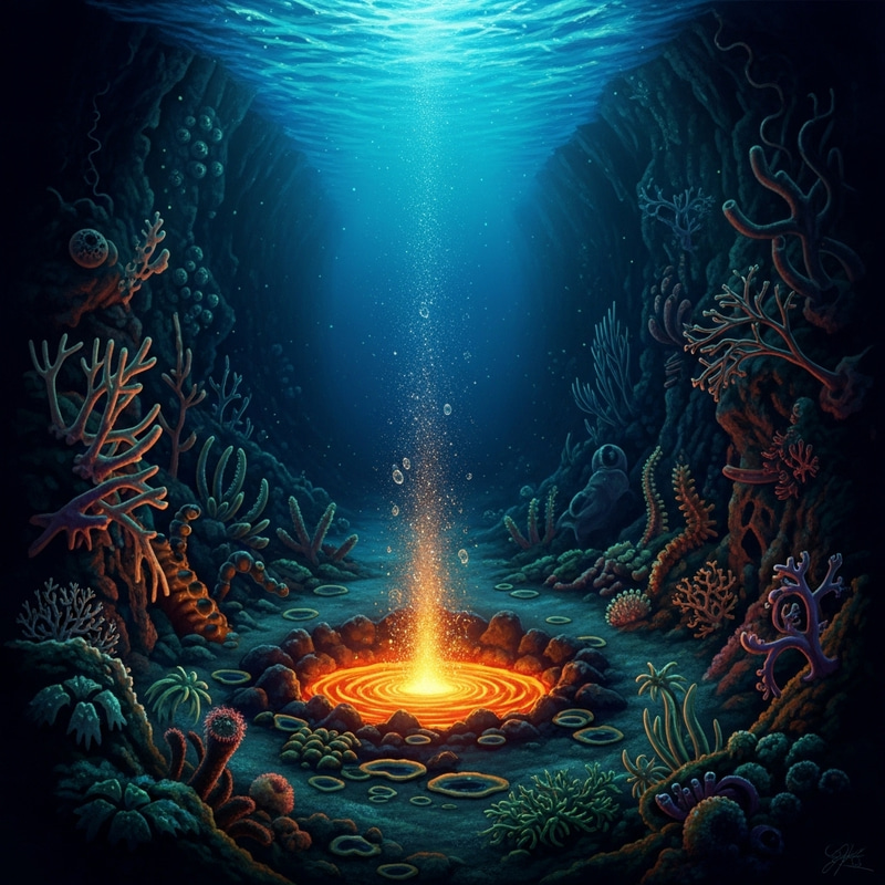 Narrow Hydrothermal Vent in Deep-sea Ocean Illustration