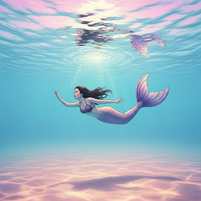 Ethereal Mermaid Gliding Through Moonlit Ocean Scene Ethereal Mermaid Gliding Through Moonlit Ocean Scene