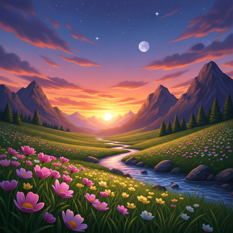 Captivating Sunset Scene: Tranquil Nature's Beauty Unveiled