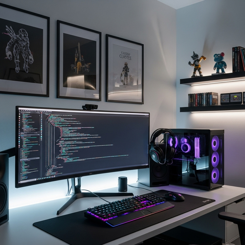 Minimalist Computer Background with Gamer-themed Setup Minimalist Computer Background with Gamer-themed Setup