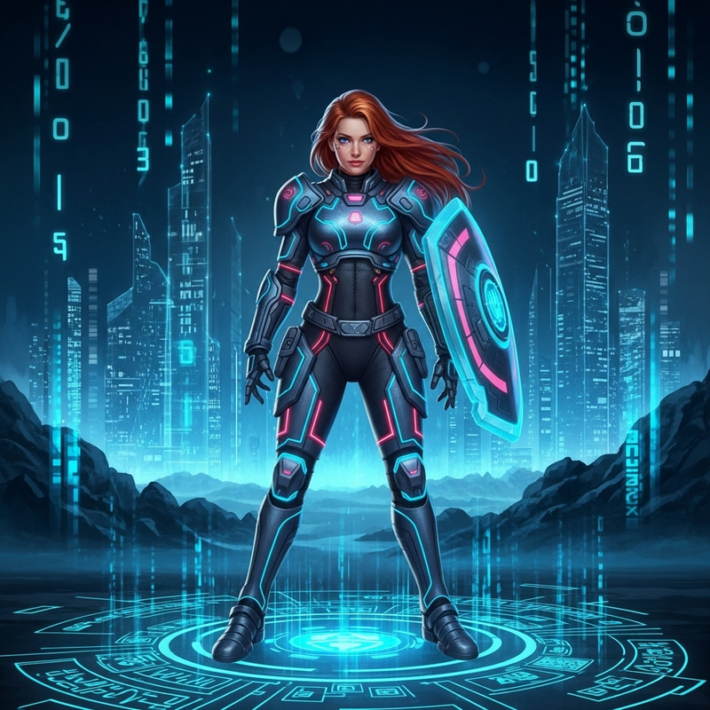 Hot Female Hero in Futuristic Metaverse