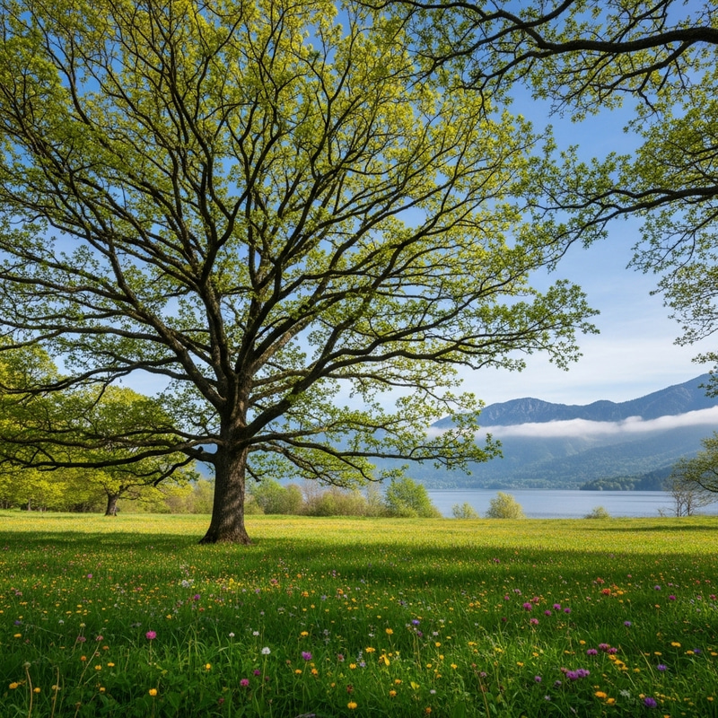 Majestic Oak Tree in Tranquil Nature Majestic Oak Tree in Tranquil Nature
