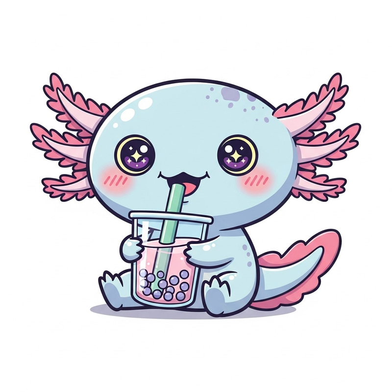 Adorable Axolotl Sipping Bubble Tea | Kawaii Style Artwork Adorable Axolotl Sipping Bubble Tea | Kawaii Style Artwork