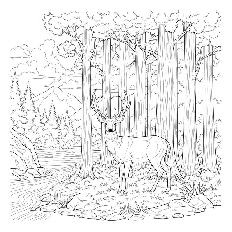 Serene Deer Coloring Page for Relaxation Serene Deer Coloring Page for Relaxation