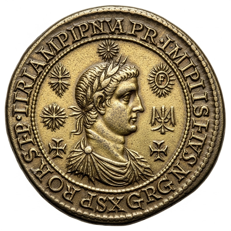Roman Coin with Intricate Designs & Latin Inscriptions Roman Coin with Intricate Designs & Latin Inscriptions