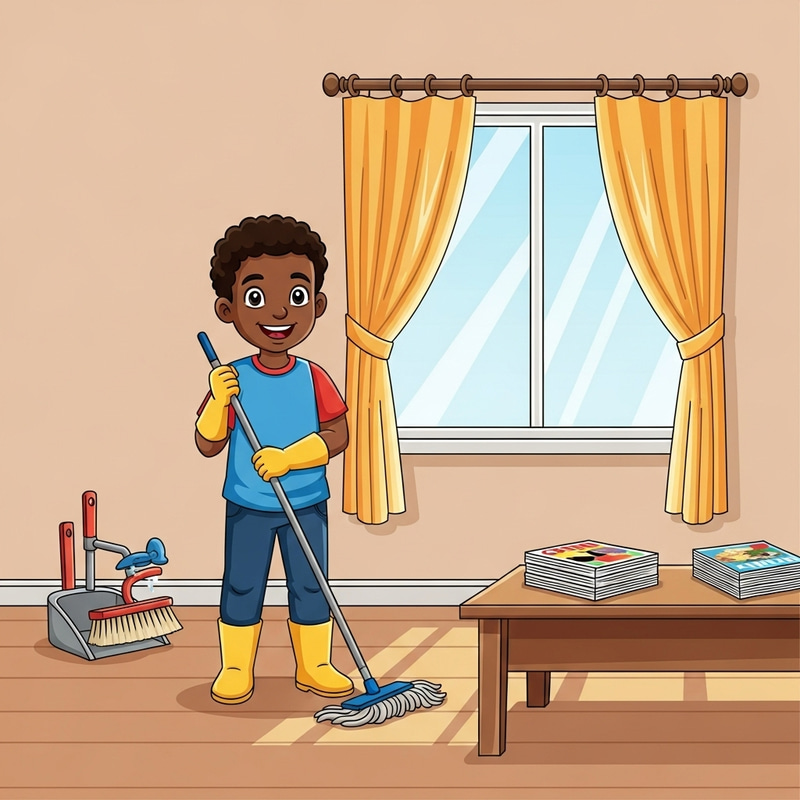 Boy Cleaning Room - Tidying Up Before His Mother Came Back Boy Cleaning Room - Tidying Up Before His Mother Came Back