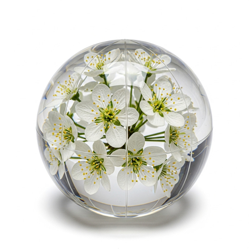 Crystal Globe with White Flowers - Stunning Floral Sphere