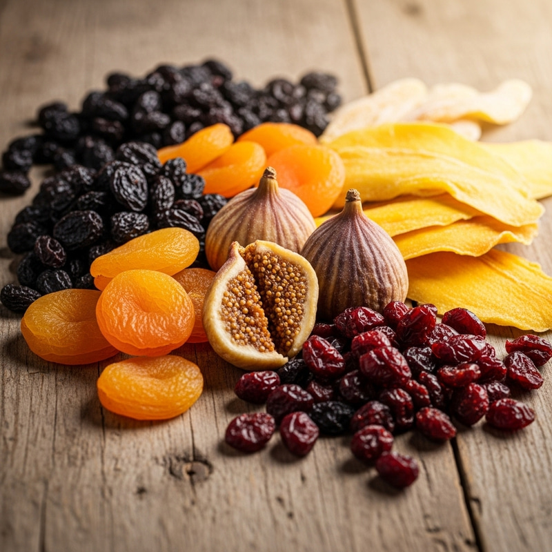 Assorted Dry Fruits on Rustic Table Assorted Dry Fruits on Rustic Table